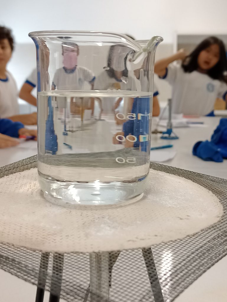Experimento con material de laboratorio en la clase de Ciencias